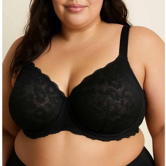 Torrid Black Lace Push Up Plunge Curve Bra Full Coverage Underwire 44DDD - Picture 1 of 5